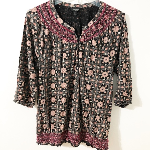 Lucky Brand Tops - Lucky Brand Boho Patterned Top w Elastic Smocking